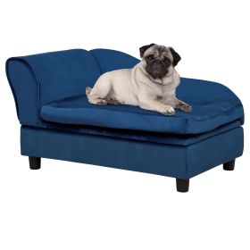 PawHut Pet Sofa Bed with Storage, Cushy Couch for Cats and Small Dogs, Soft Foam Couch, Modern Pet Furniture, Blue