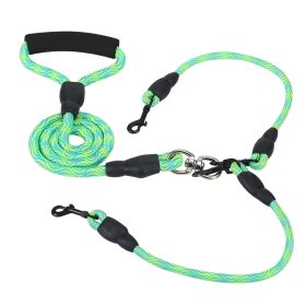 Double Dogs Leash No-Tangle Dogs Lead Reflective Dogs Walking Leash w/ Swivel Coupler Padded Handle (Option: Green)