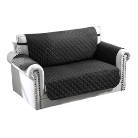Reversible Sofa Cover Chair Loveseat Couch Microfiber Slipcover Cushion Furniture Protector Shield Water-Resistant w/ Elastic Strap for Kids Pet (Color: Black, size: 2-Seat)